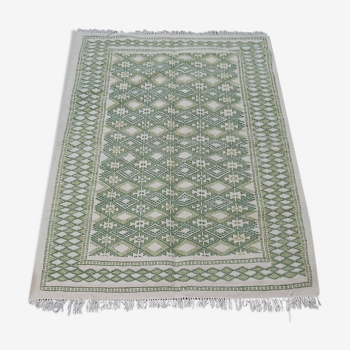 Handmade green and white margoum carpet 180x125cm