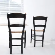 Set of 2 rustic French chairs with rush seats