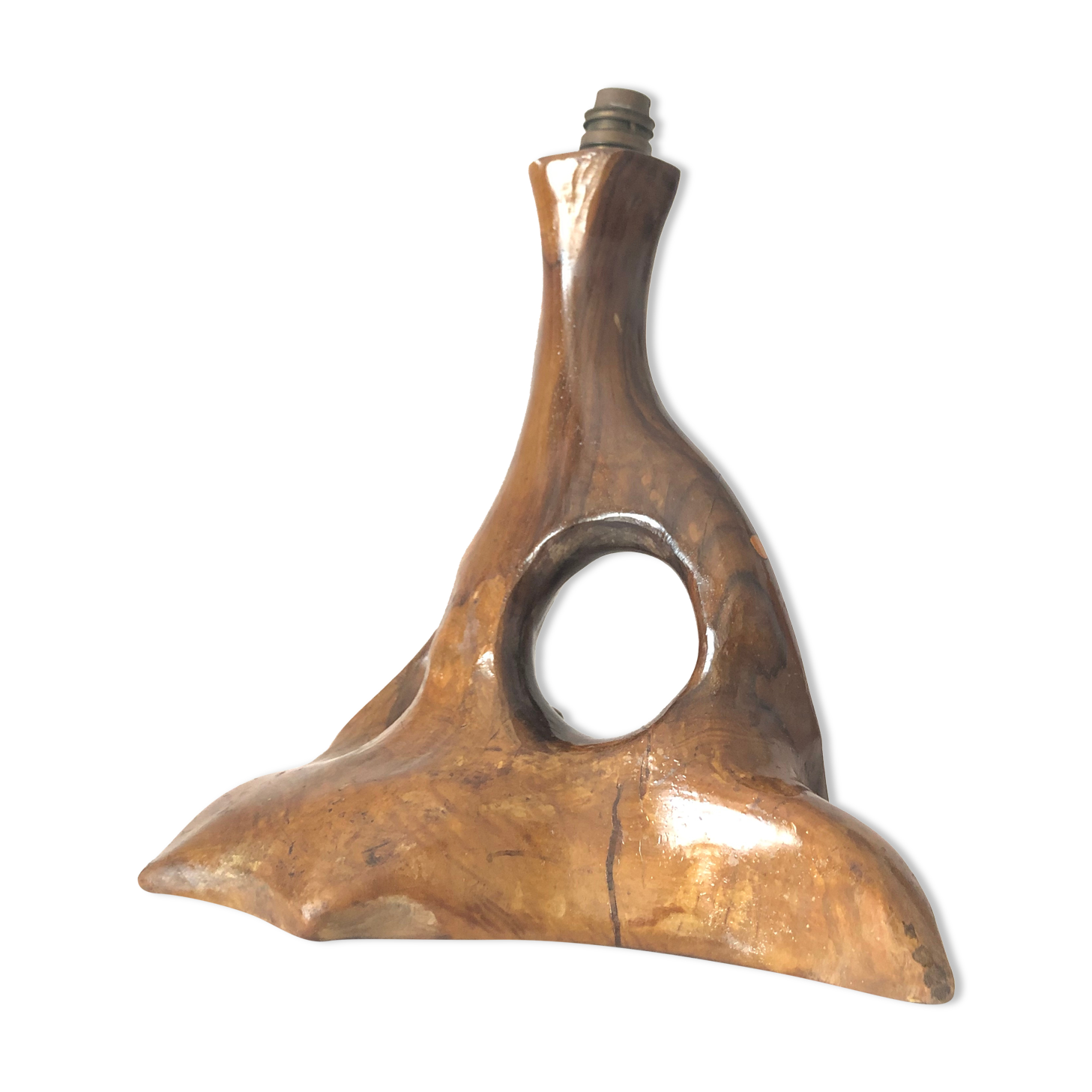 50s/60s olive wood brutalist lamp foot
