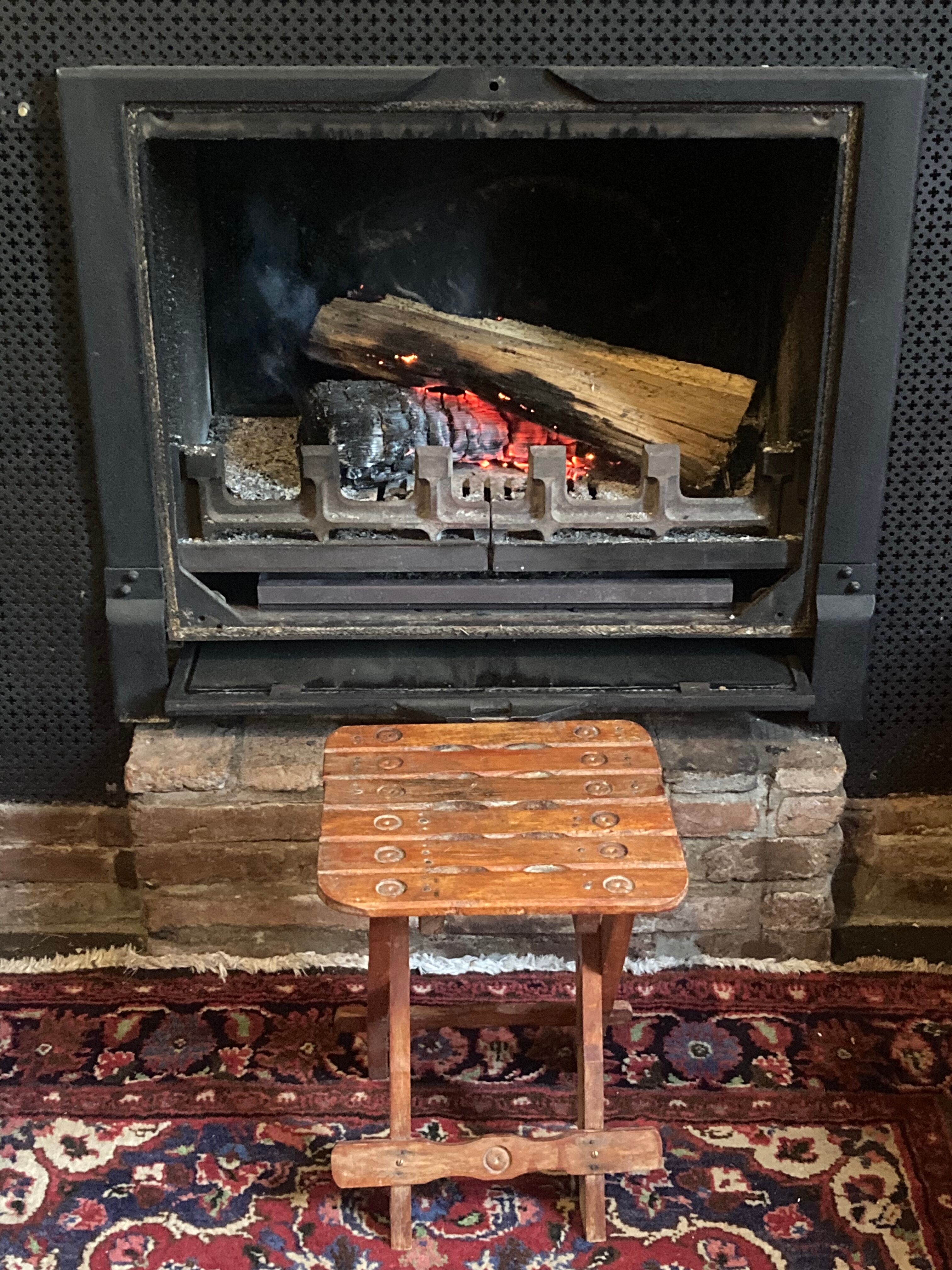 Pair of vintage folding wooden stools from Tyrol mountain