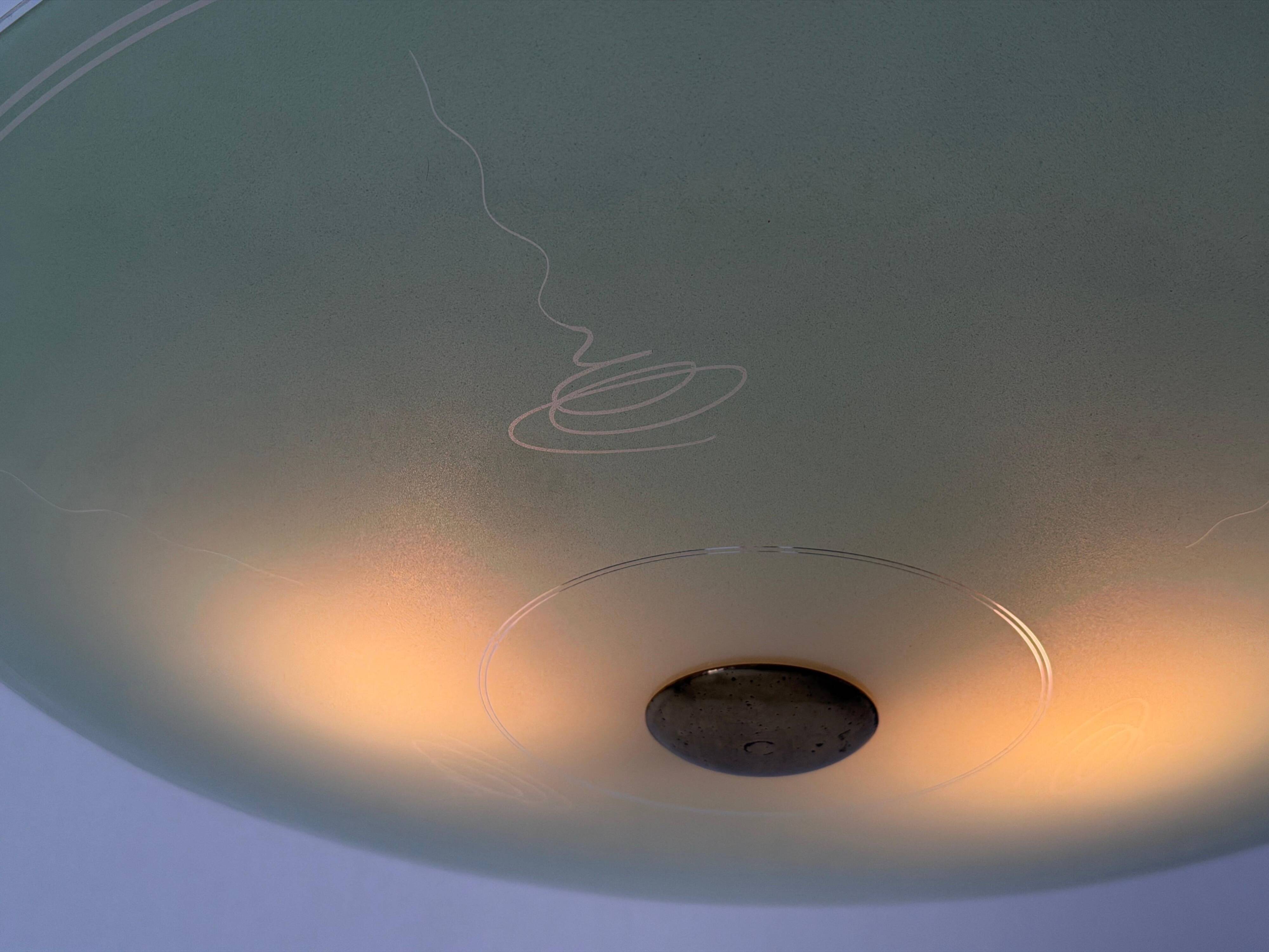 Art Deco ceiling light in green glass, 1940s, Germany