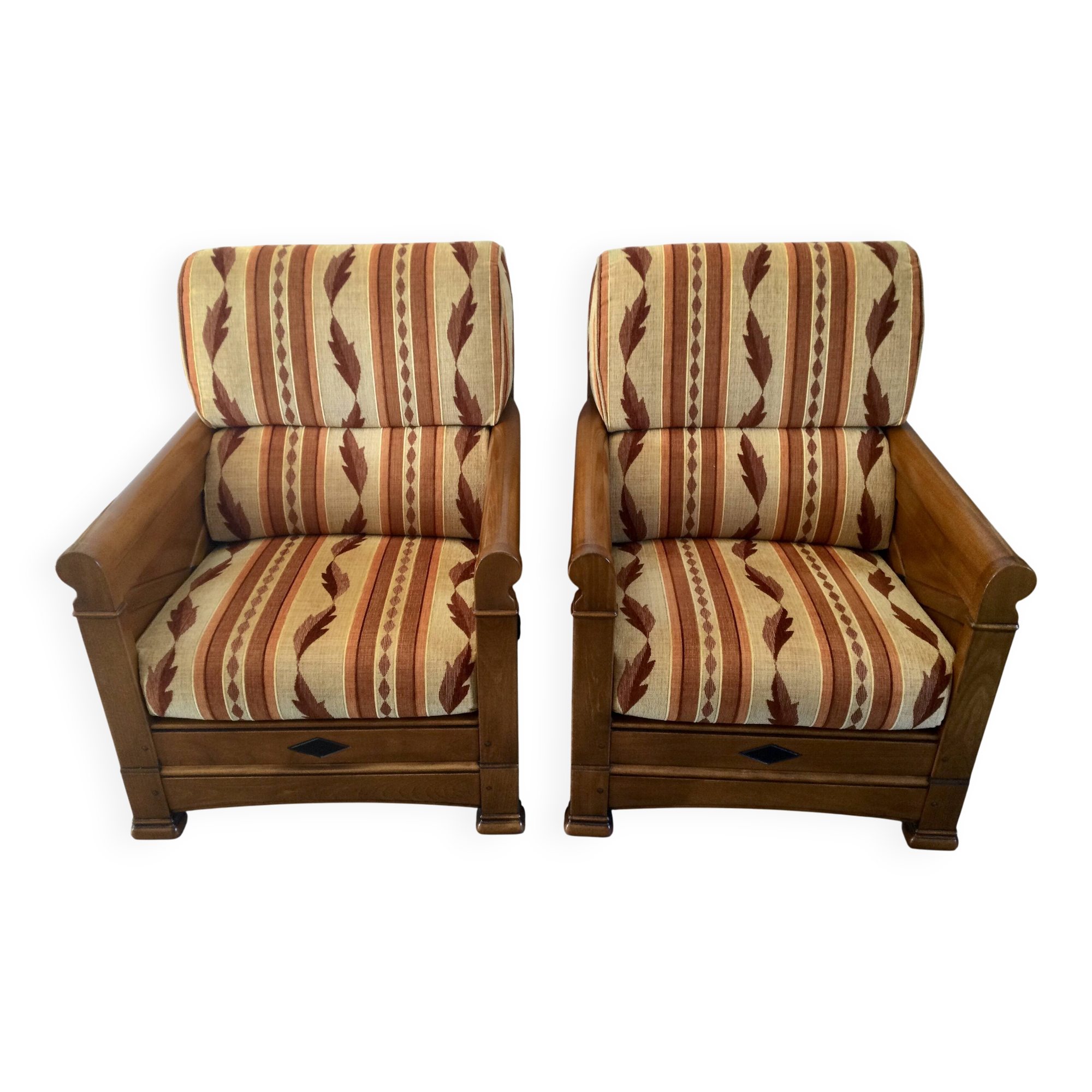 Jacques Leleu - Pair of Armchairs in Cherry Wood