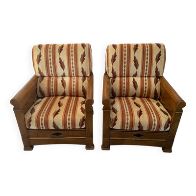 Jacques Leleu - Paire De Fauteuil En Merisier
