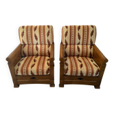 Jacques Leleu - Pair of Armchairs in Cherry Wood