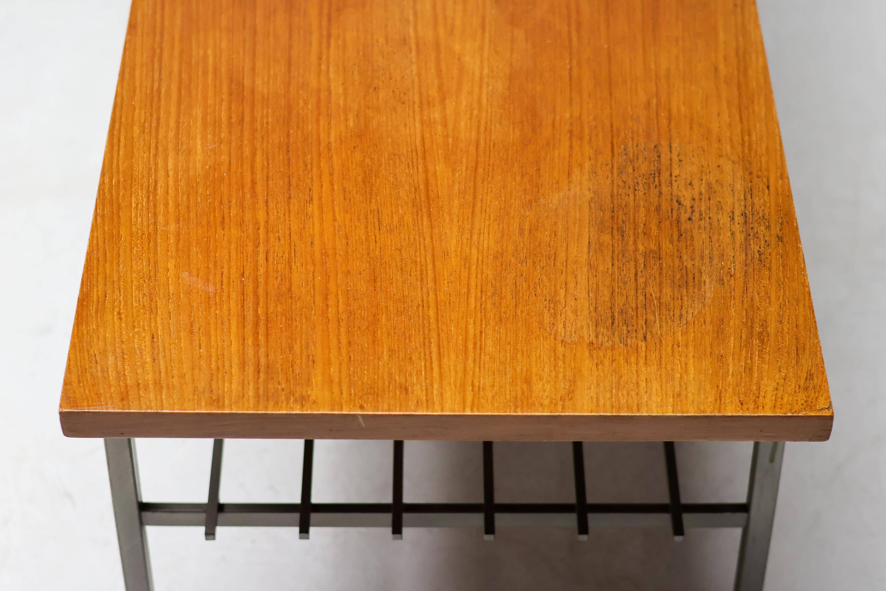 Dutch modernist coffee table with a square base and teak top, 1950s.