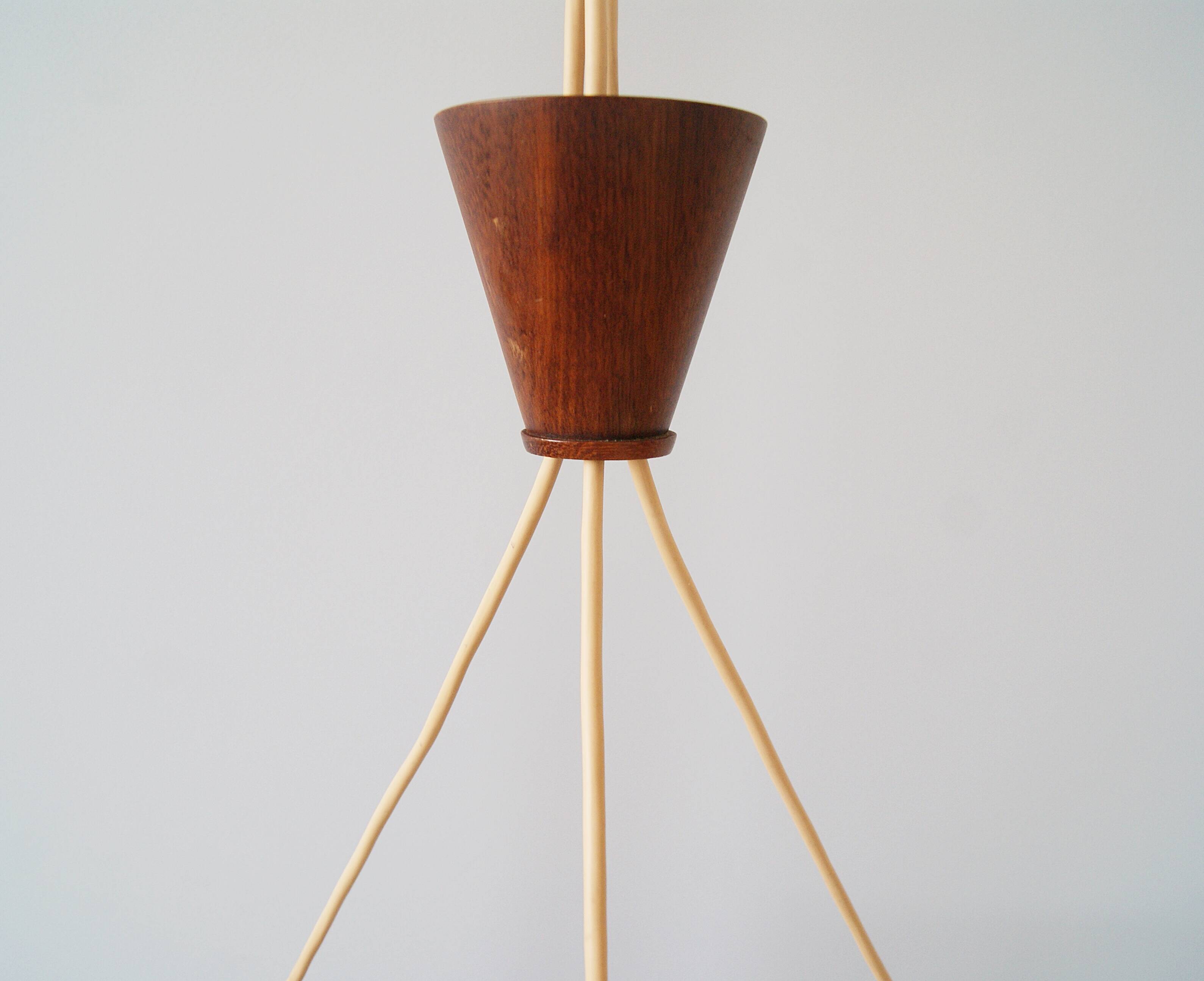 Danish teak hanging lamp three-flamed