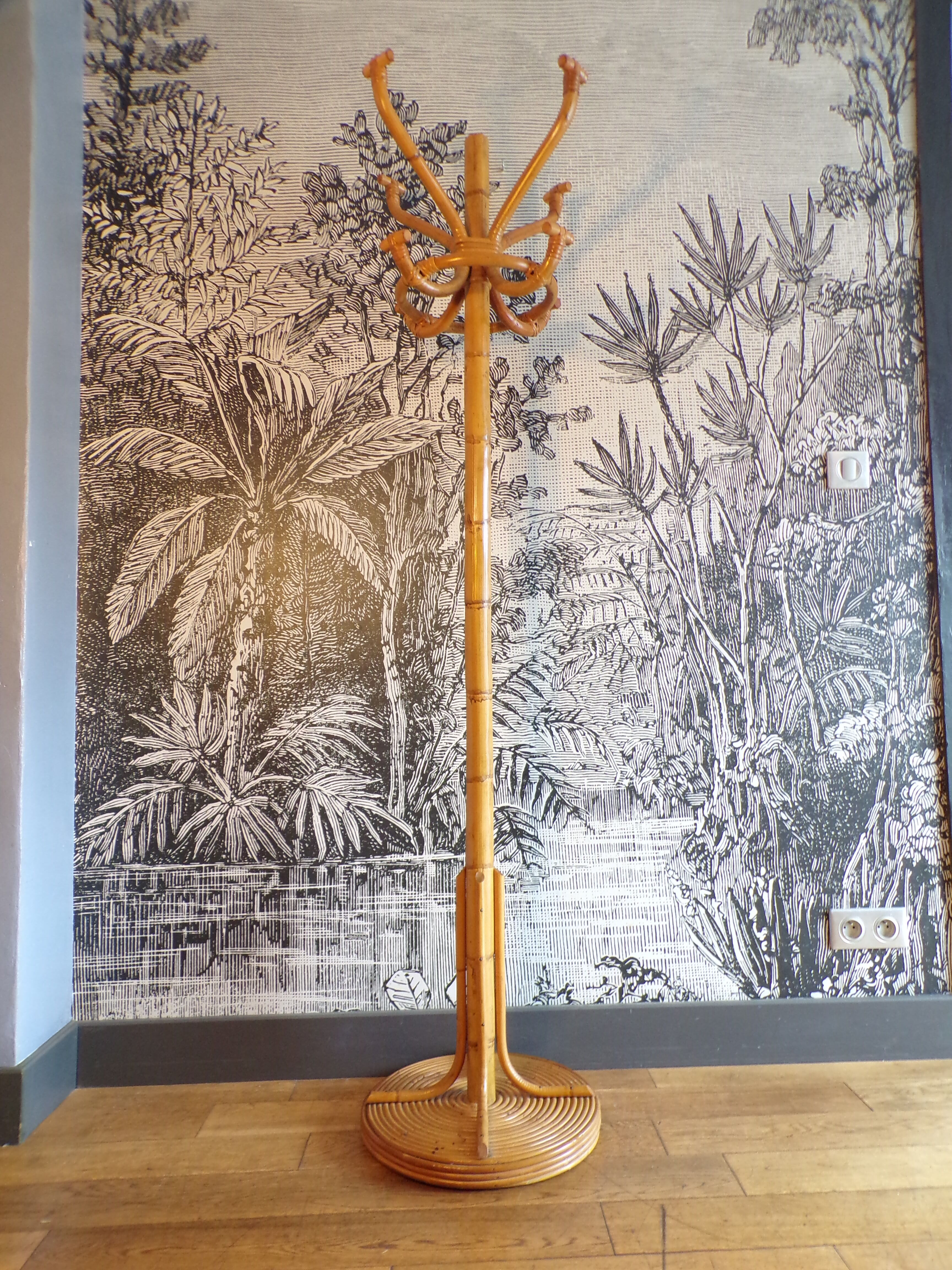 Vintage wicker parrot coat rack