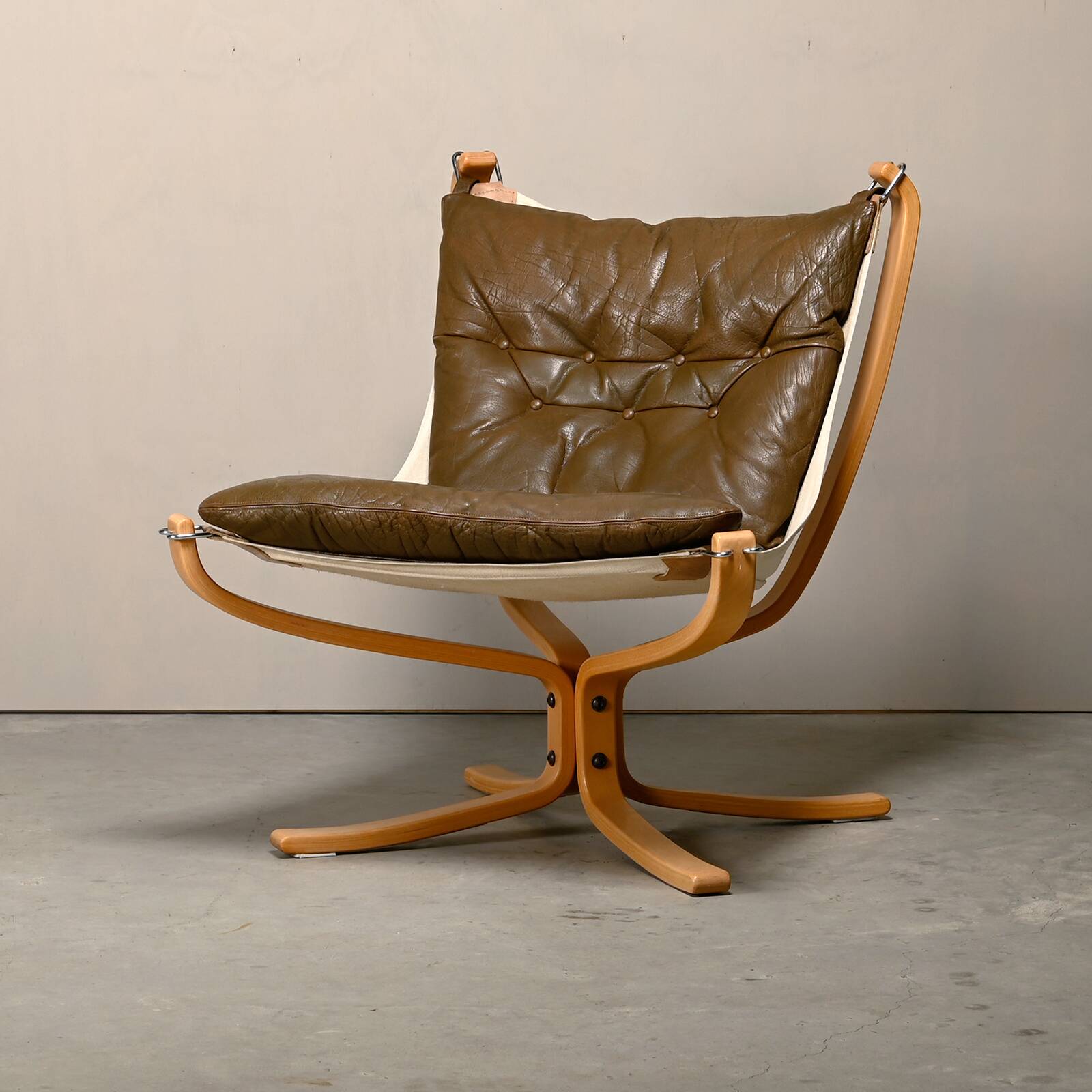 Sigurd Ressell Falcon Chair with Ottoman in brown leather for Vatne Møbler,