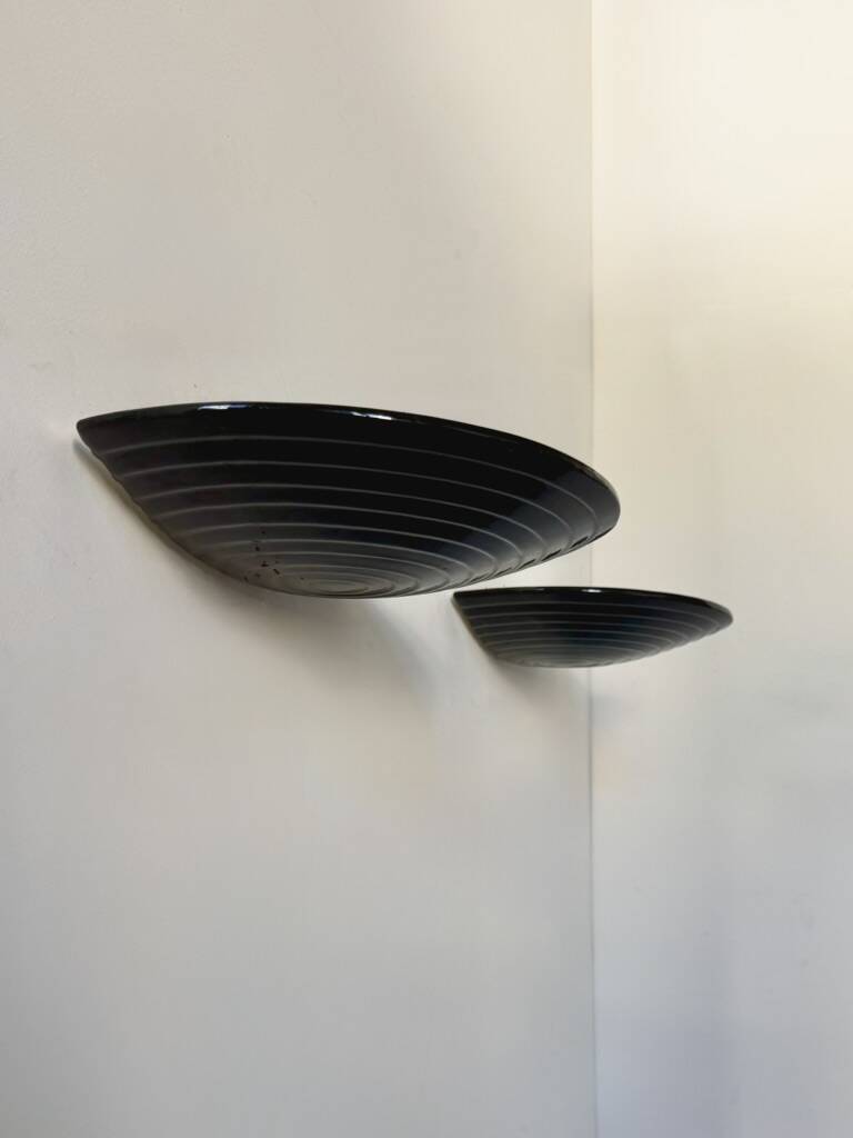 Pair of vintage black porcelain wall lights, Italy, 1970.