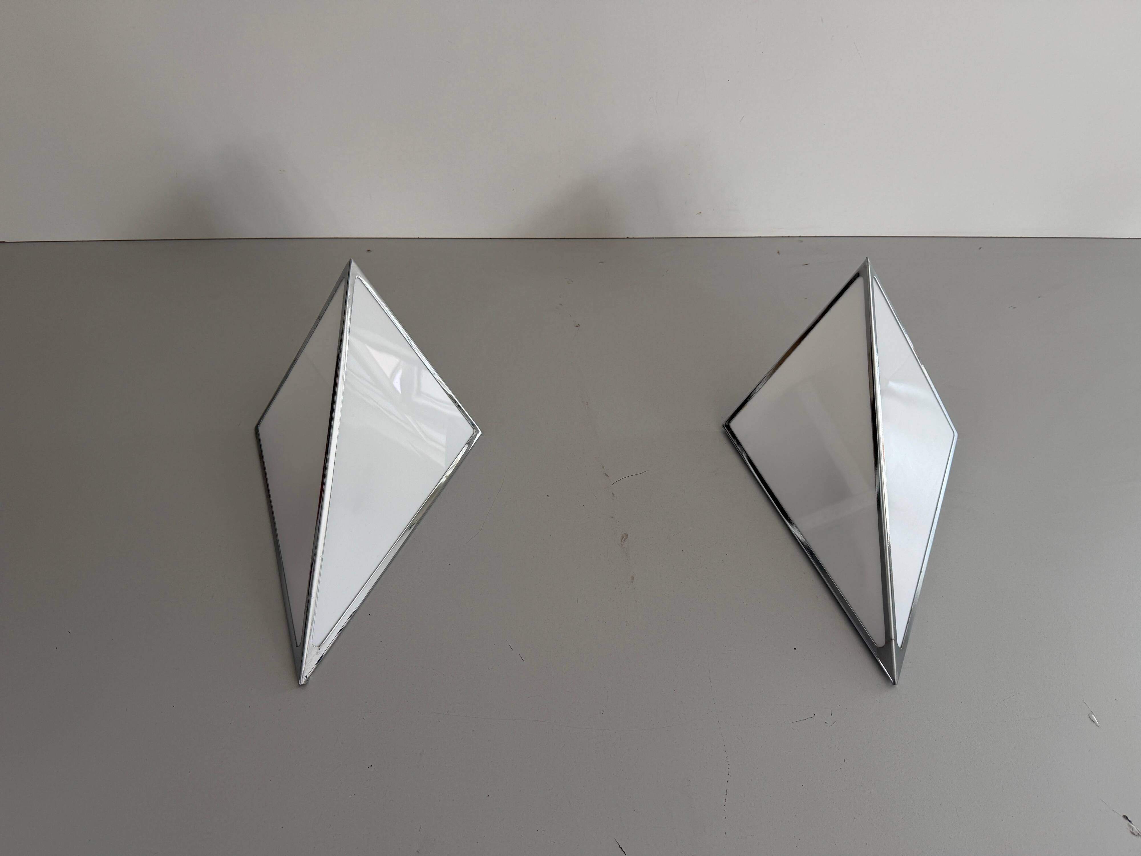 Pair of opal glass wall lights with an aluminium body, 1980s, Germany