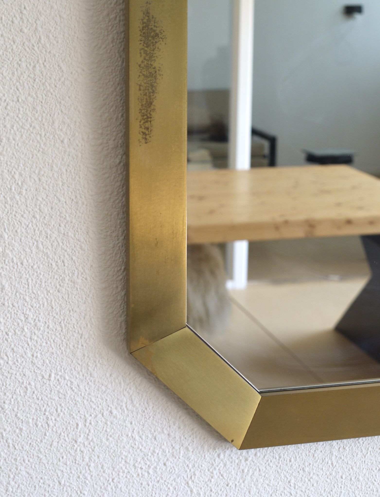 Modernist brass and glass console table & mirror. 1970s