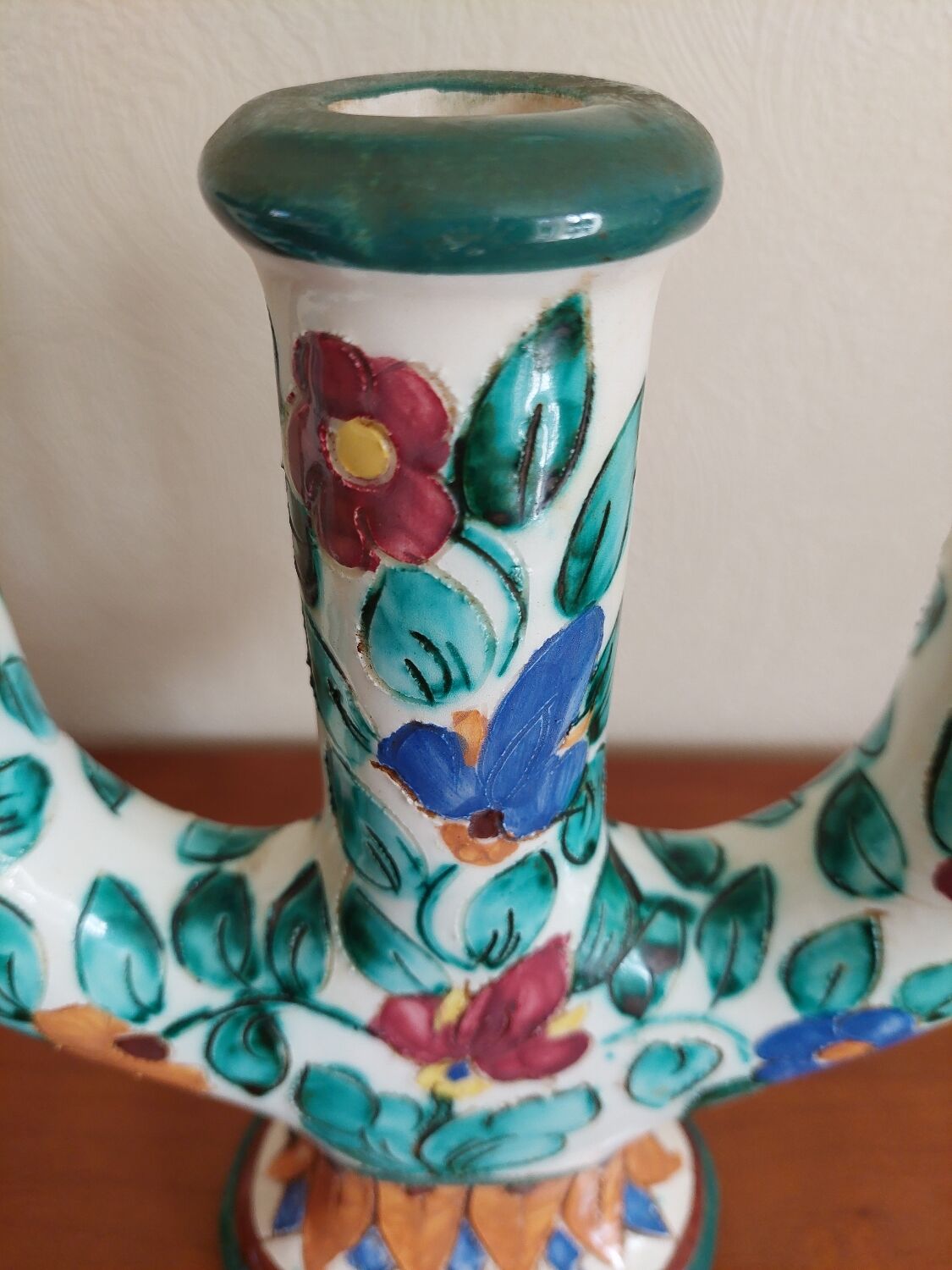 Pair of Monaco Cerart candlesticks floral decor 1950 1960