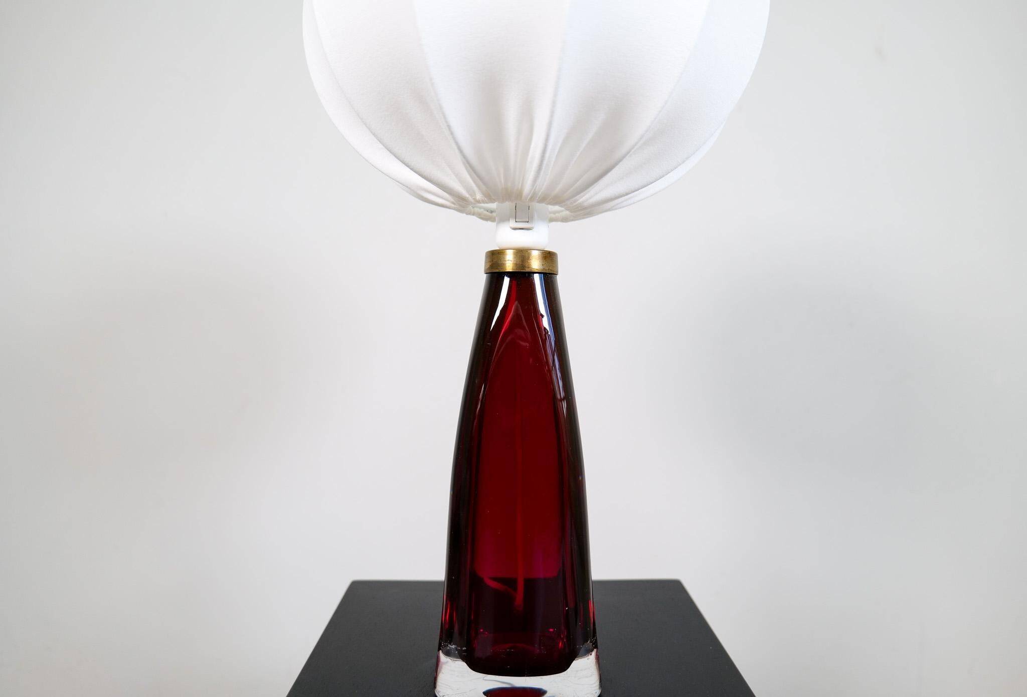 Mid-century modern table lamp with cotton shade Carl Fagerlund Orrefors Sweden