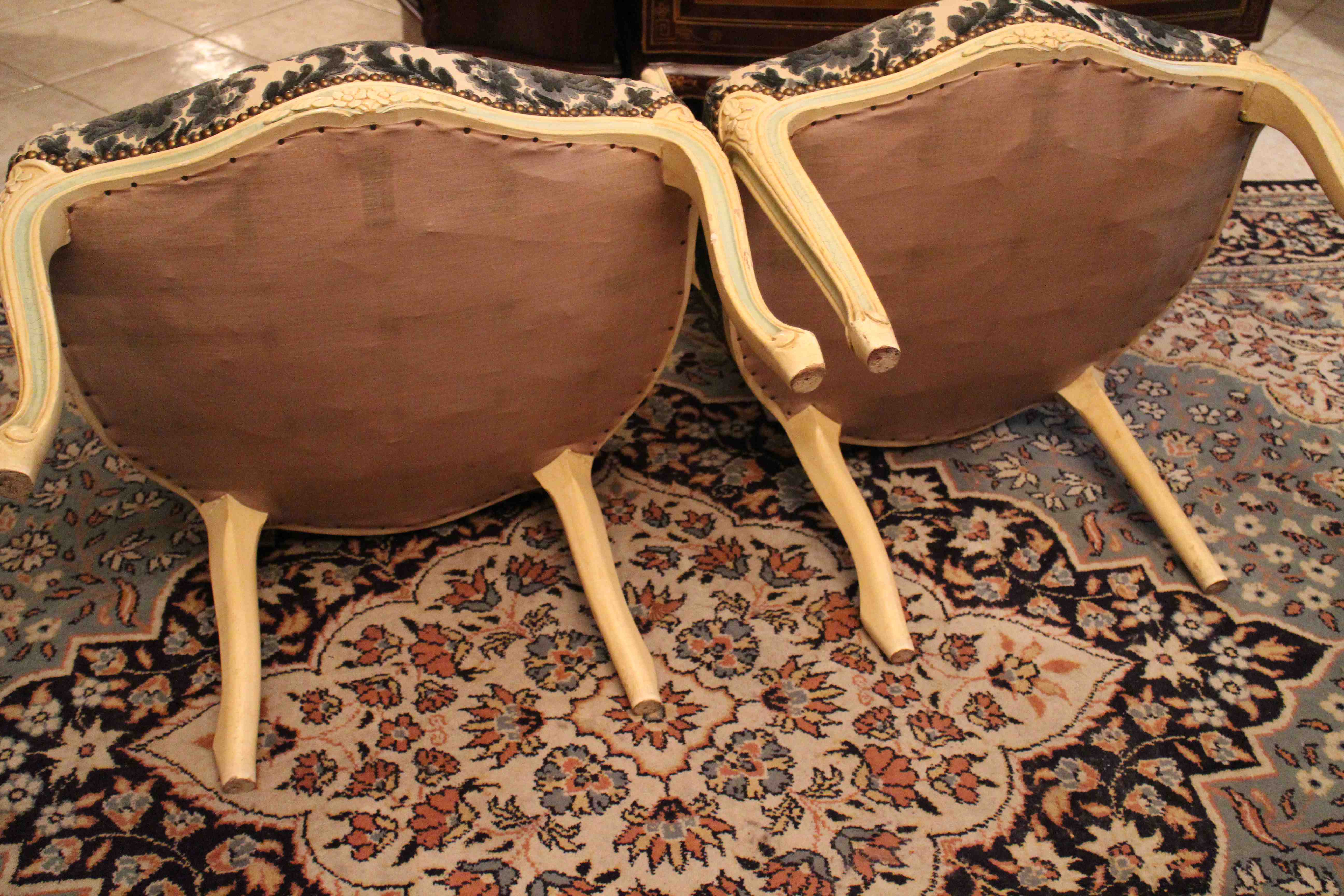Pair of Louis XV-style convertible armchairs
