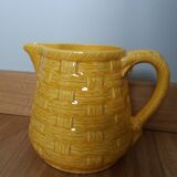 Digoin Sarreguemines barbotine pitcher with wicker decor