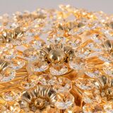 Brass ceiling light with cut glass flowers by Palwa, Germany, 1970s.