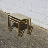 3 tables gigognes en laiton et marbre onyx, style vintage français - Tables de salon