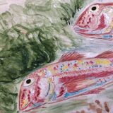 Watercolor 1960 red fish by denise collet, naive, xx painting on paper, without frame