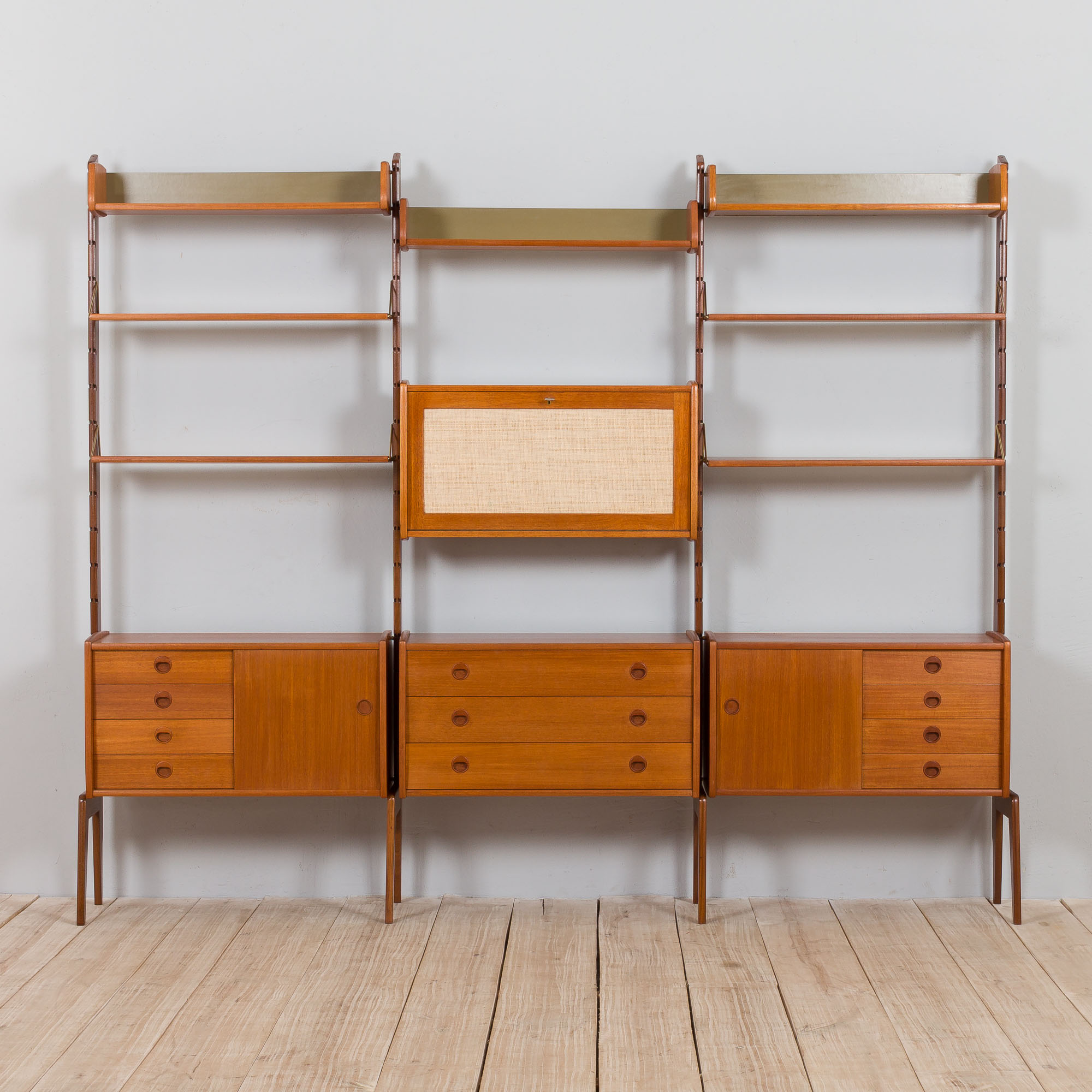 Scandinavian  free standing  Ergo wall unit bar cabinet and 3 cabinets and with 7 shelves,  by John