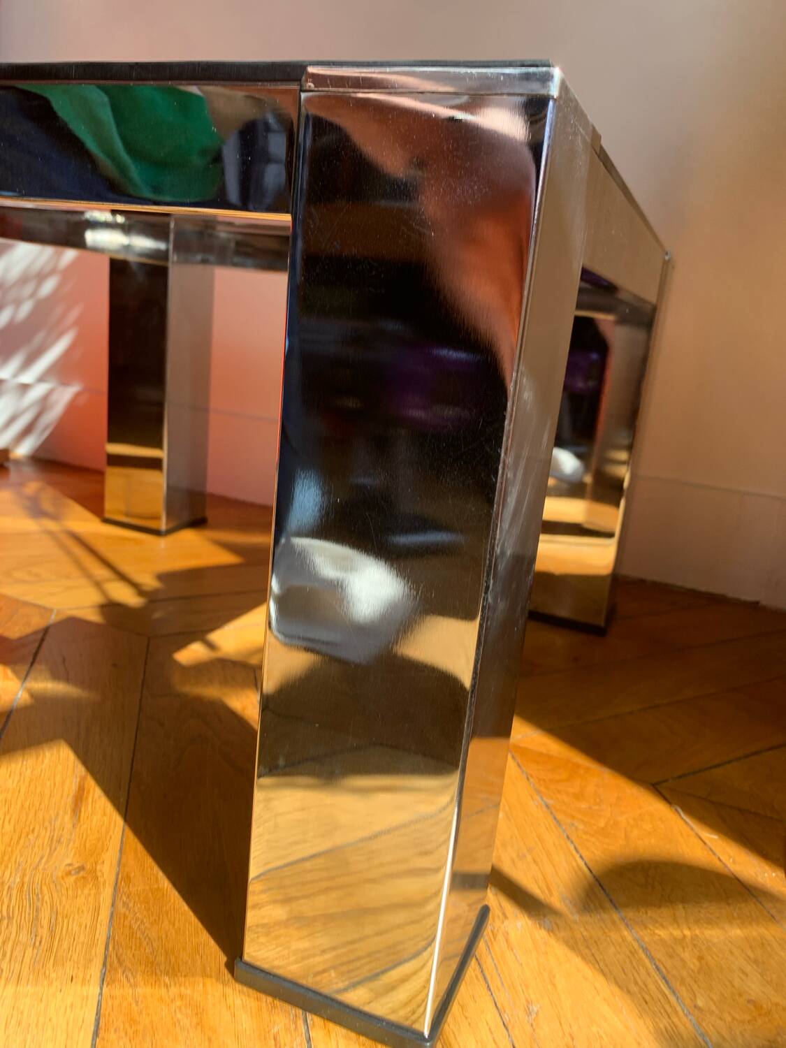 Chromed metal and smoked glass coffee table, 1980s.