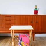 1960s rattan and bamboo side table with magazine rack