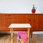 1960s rattan and bamboo side table with magazine rack