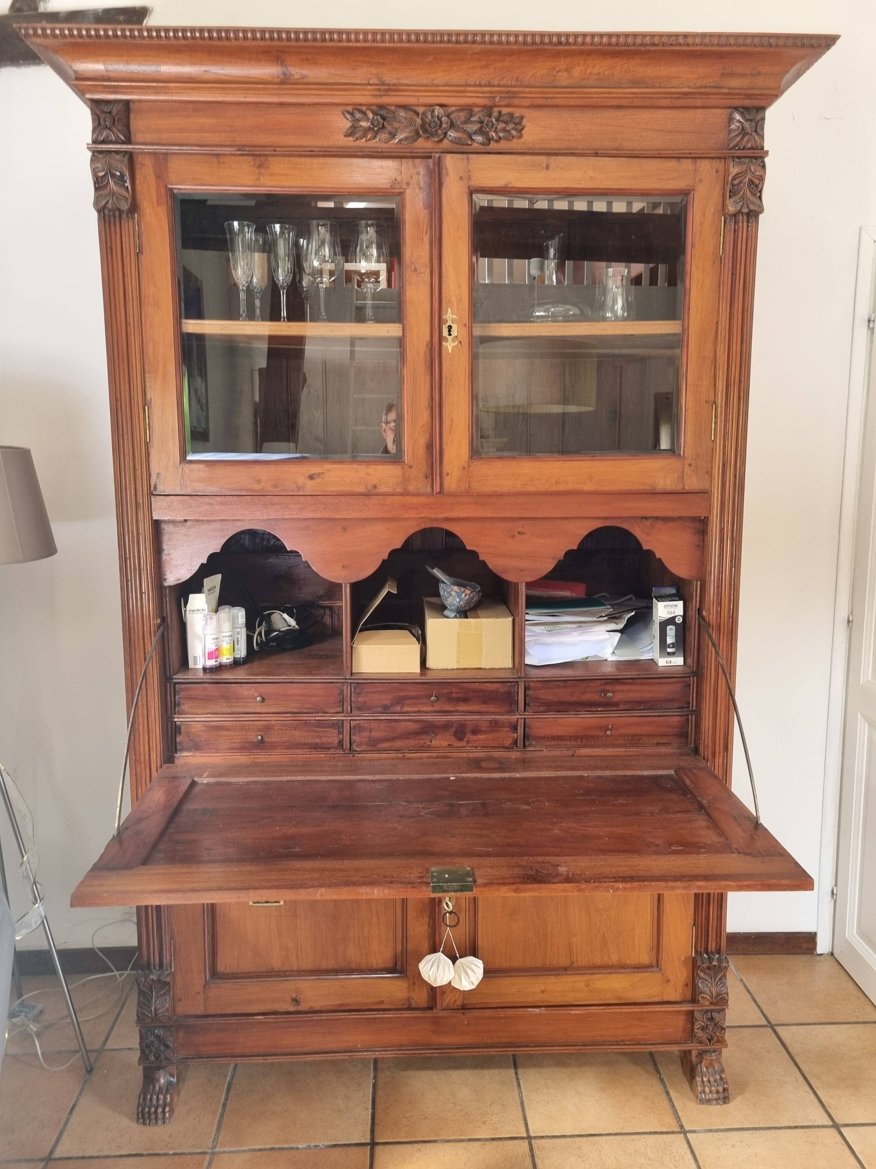 Cupboard, display cabinet, and secretary from Pondicherry, late 19th century.