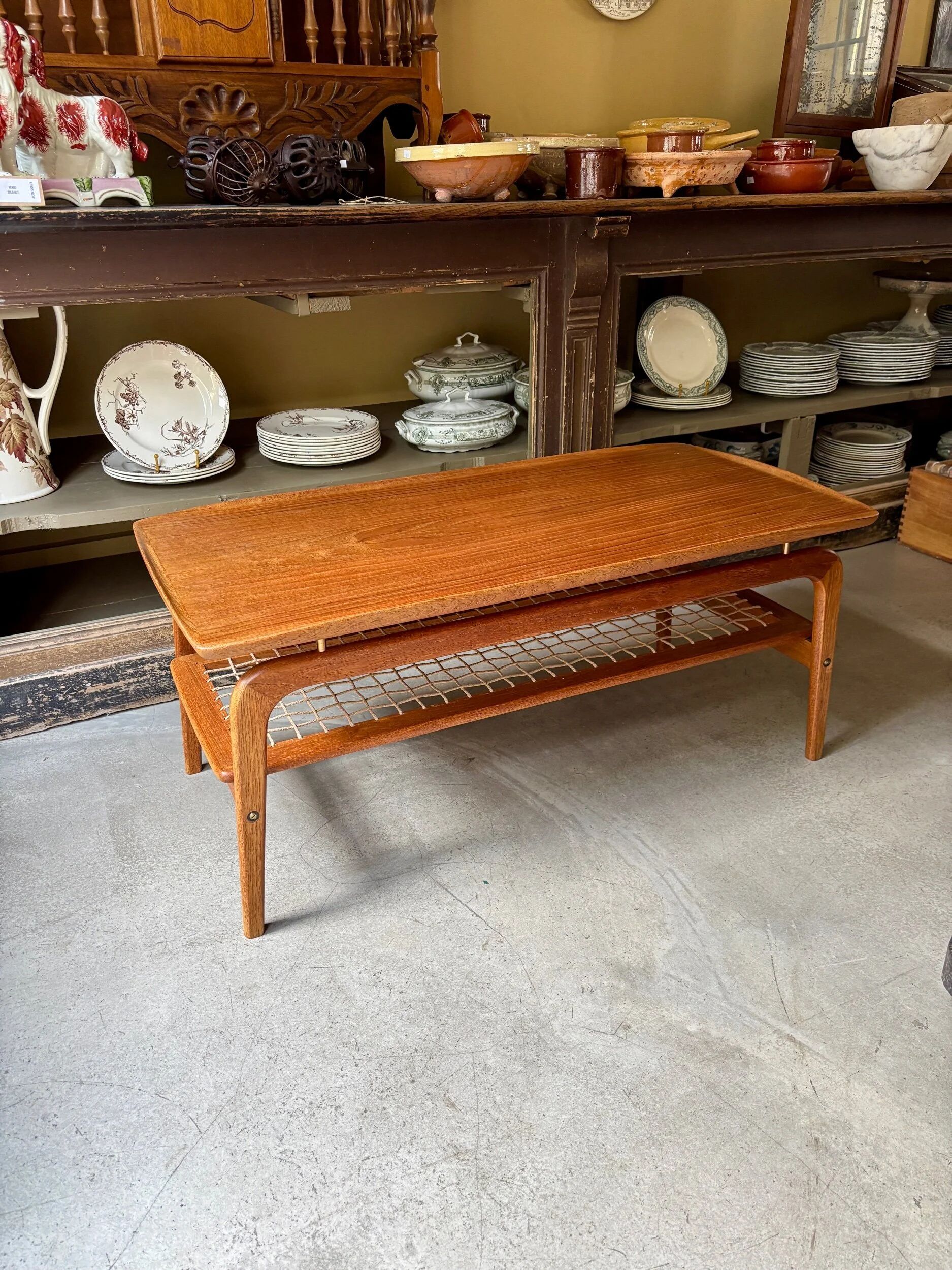 Danish coffee table in teak and rope by Arne Hovmand Olsen