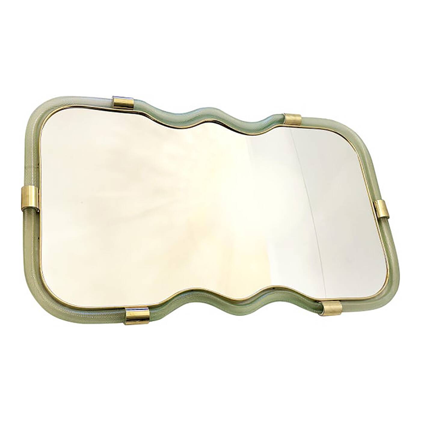 Contemporary Horizzontal Wave Mirror in Green and Gold "Torchon" Torciglion