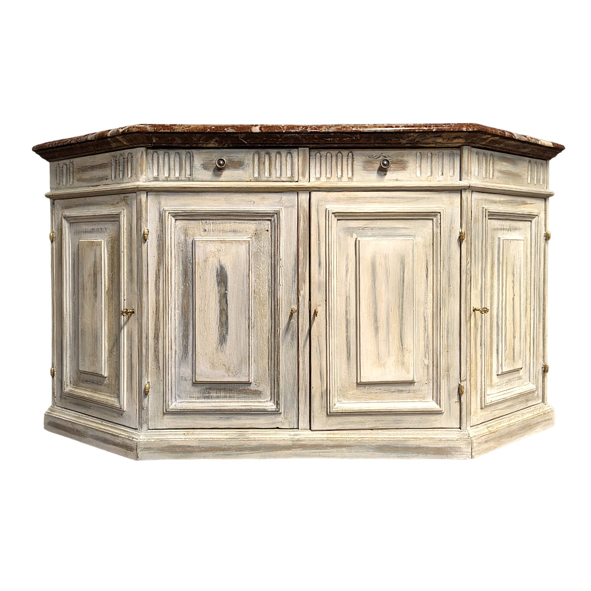 Low patinated sideboard with griotte marble top