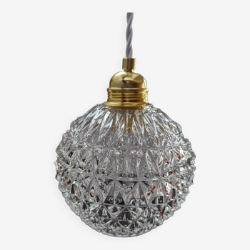 Old vintage pendant light globe glass diamond point portable lamp 15 cm