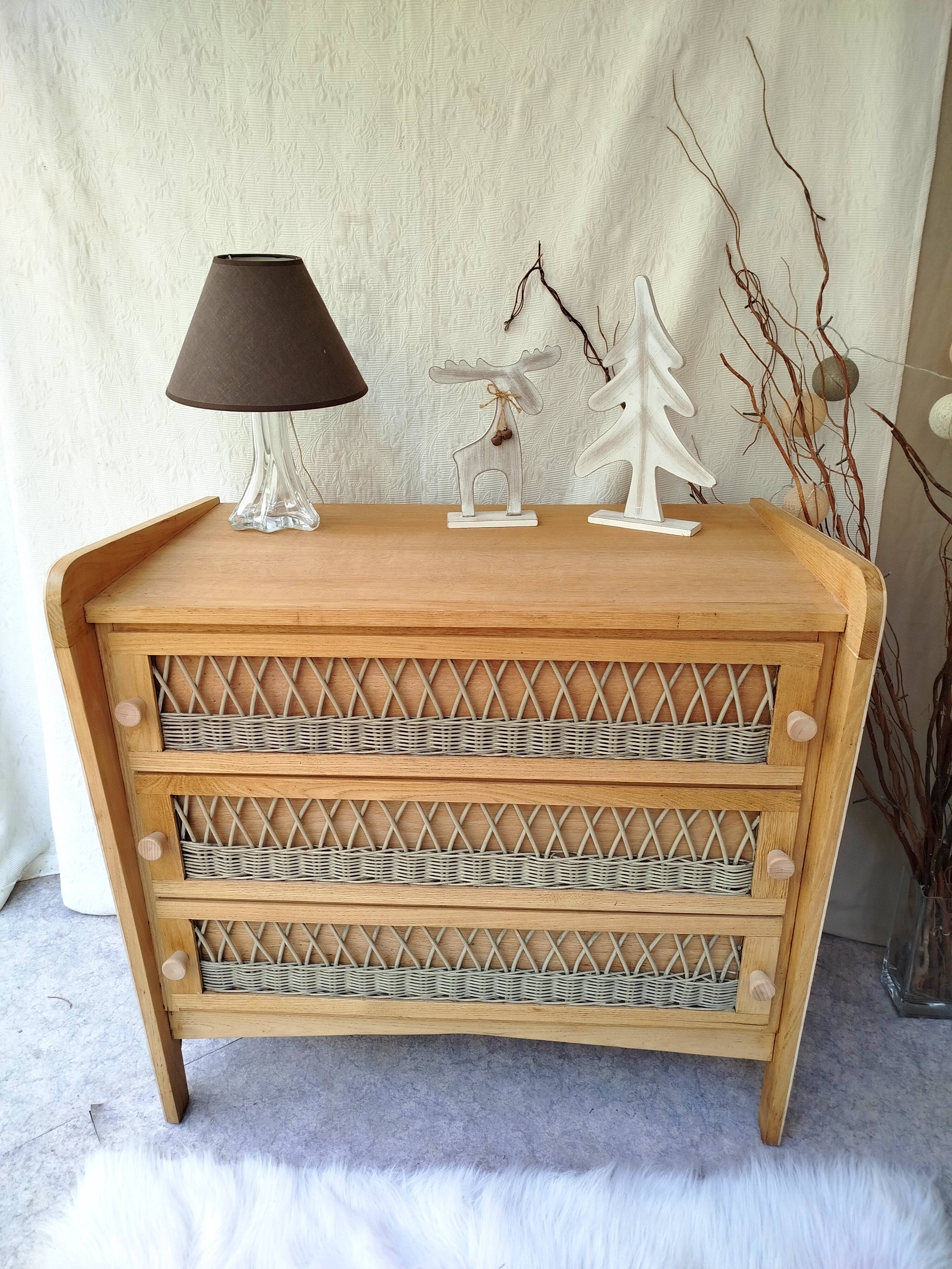 Authentic vintage rattan chest of drawers