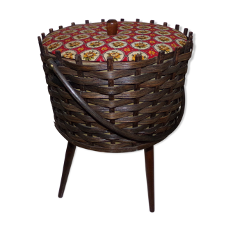 Wicker tripod sewing basket