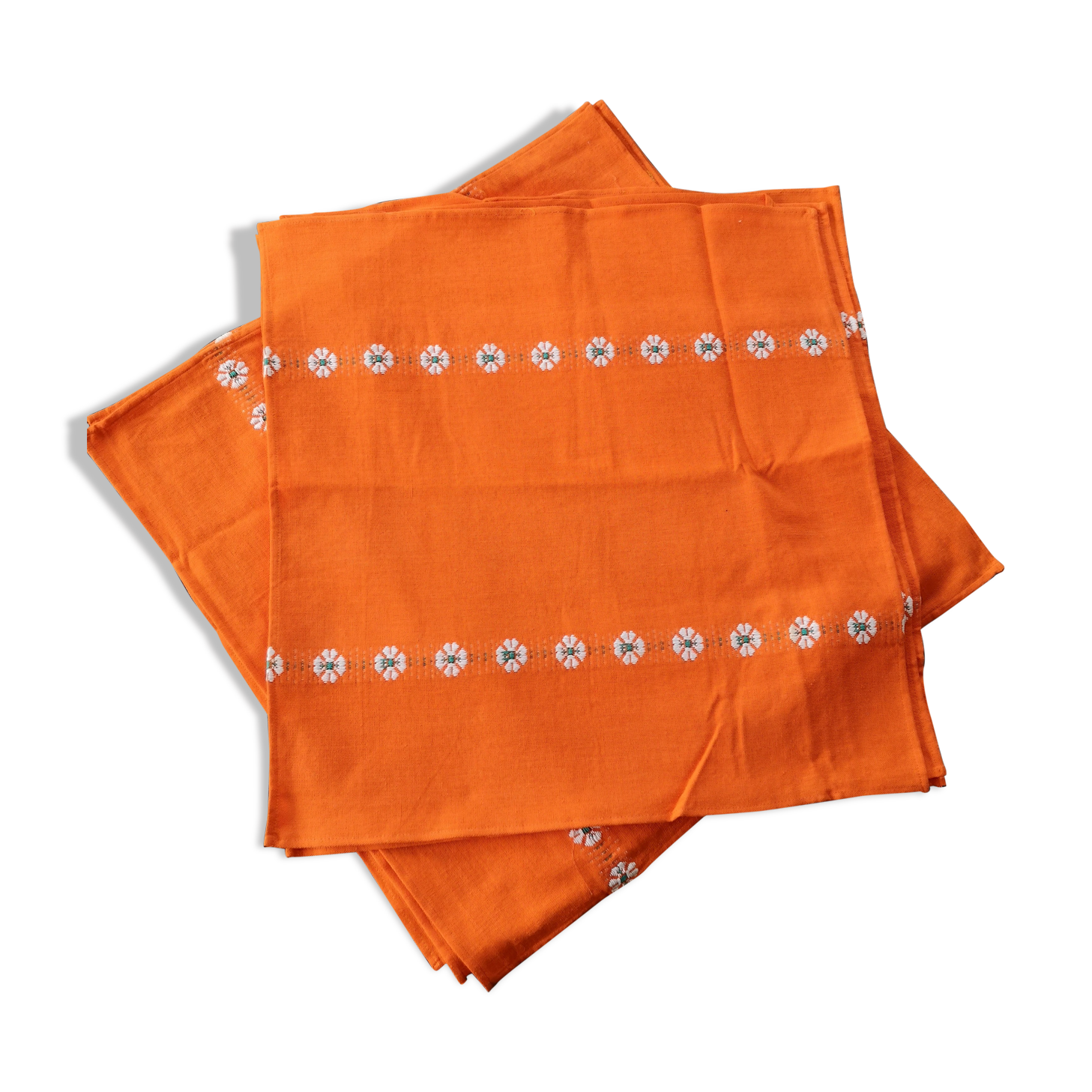 12 square orange vintage cotton towels