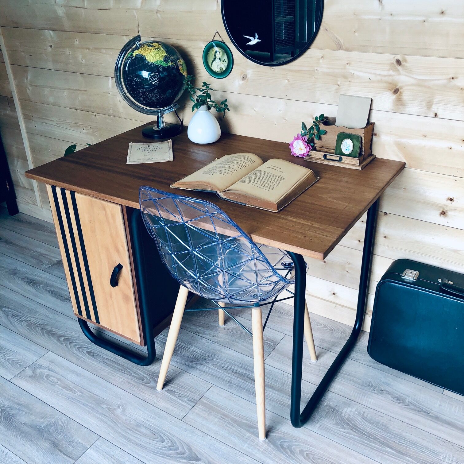 Former oak teacher's desk circa 1950