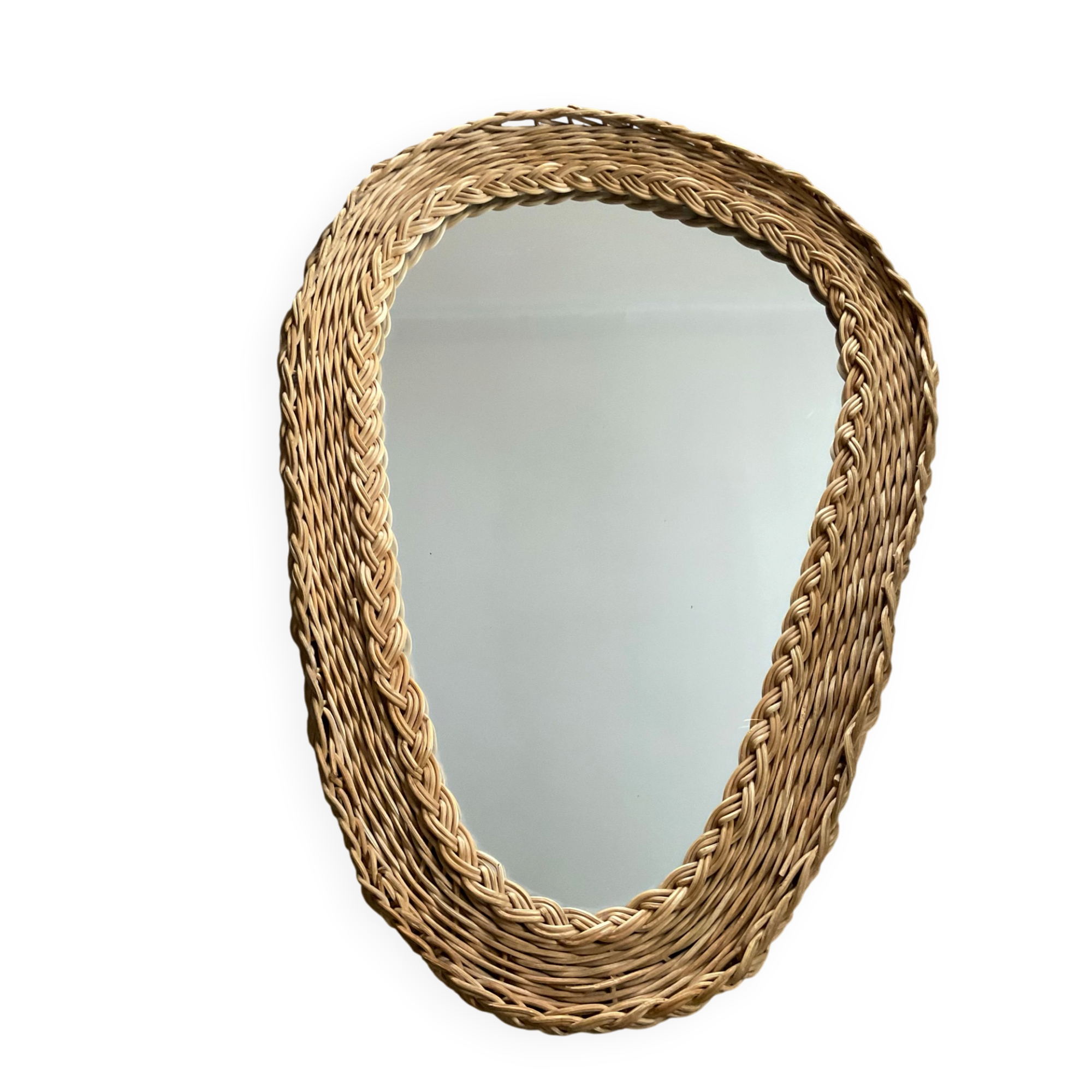 Woven wicker mirror from the 1960s
