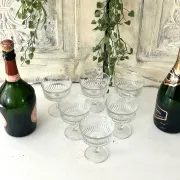 Coupe Glasses – French Set of 6 Pressed Glass Sunburst Cocktail Desser