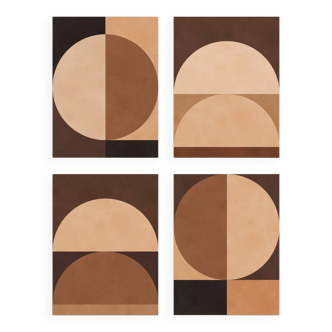 Set of 4 geometric arts in brown tones
