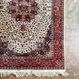 Beige and Pink Floral Patterned Wool Rectangular Rug - Handmade in Pakistan
