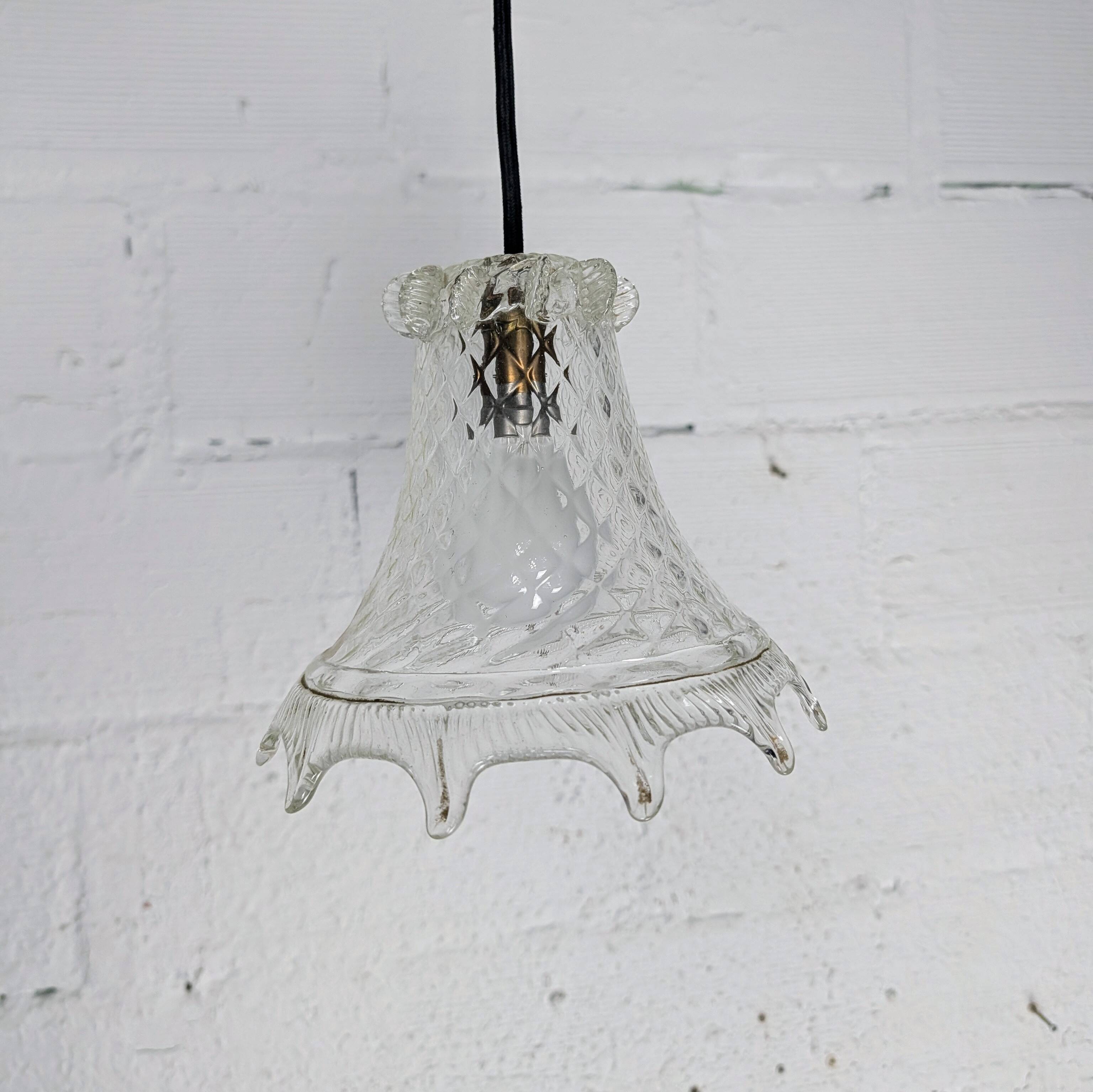Vintage moulded pressed glass bell pendant
