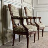Pair Of Louis XVI Armchairs In Carved Wood, 18th Century