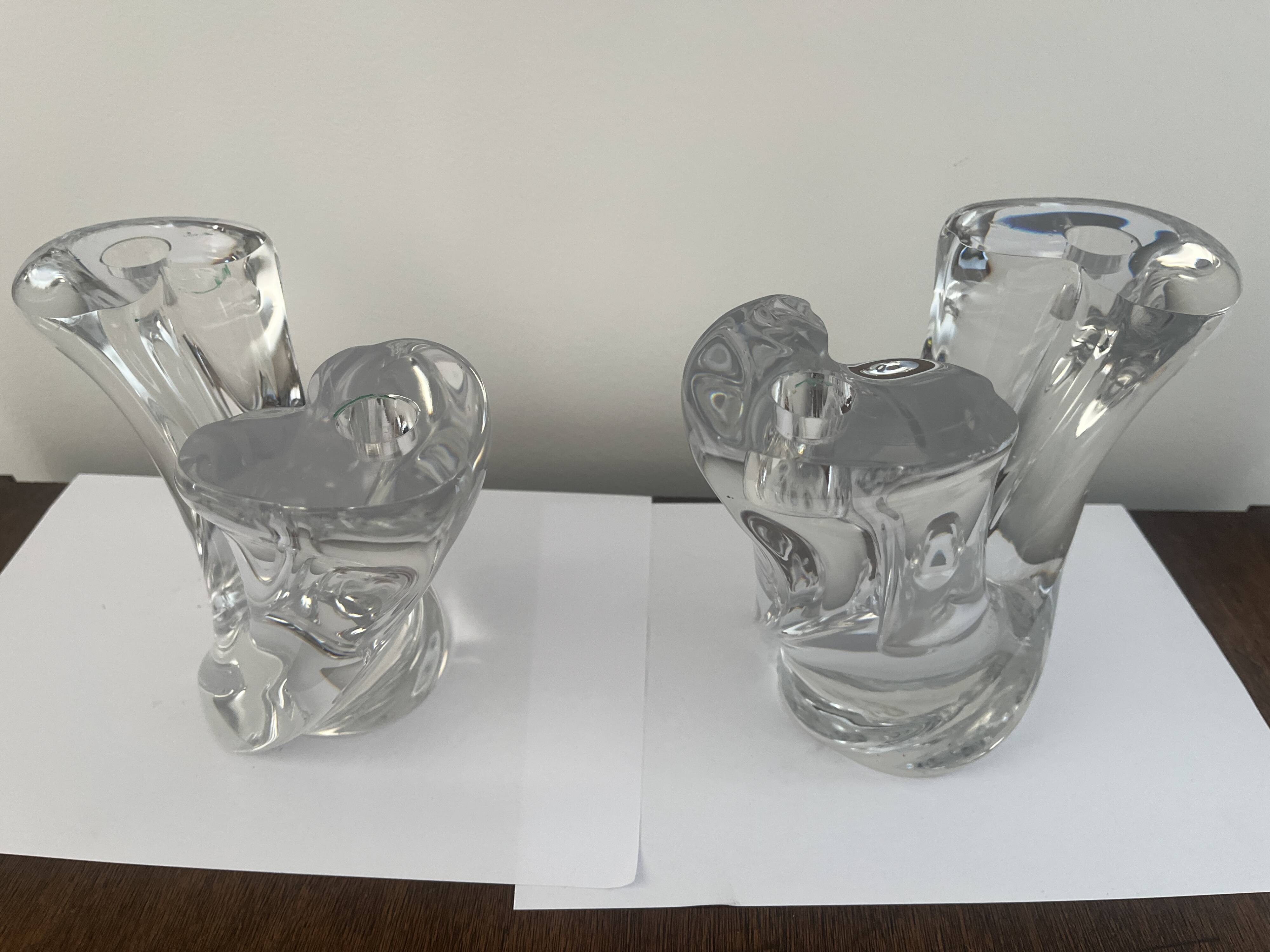 pair of crystal candlesticks signed Schneider 1970