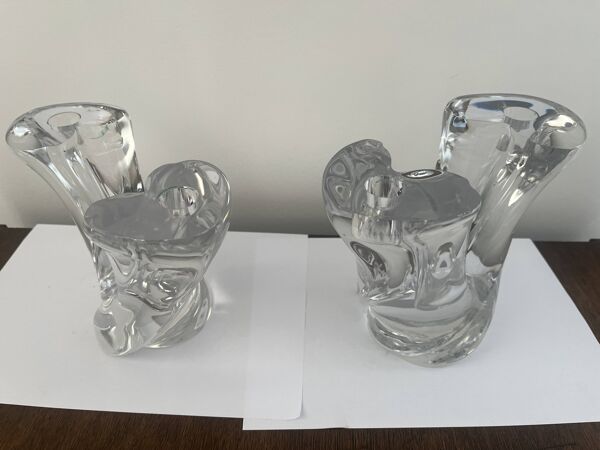 paire de bougeoirs en cristal signé Schneider 1970