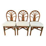 Set of 3 rattan / bamboo chairs with cushions years 1960-1970
