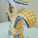 Fleur-de-lis shaped vase, glazed ceramic, Brittany, Quimper, Breton ermines, character