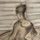 Painting signed charcoal watercolor female portrait Empire “sofa”