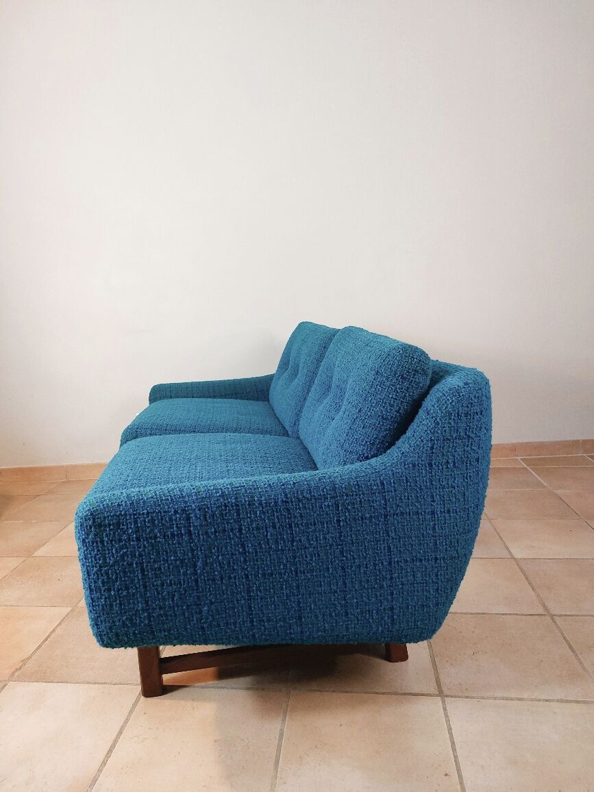 Norwegian living room set in blue fabric, vintage scandinavian 1960s