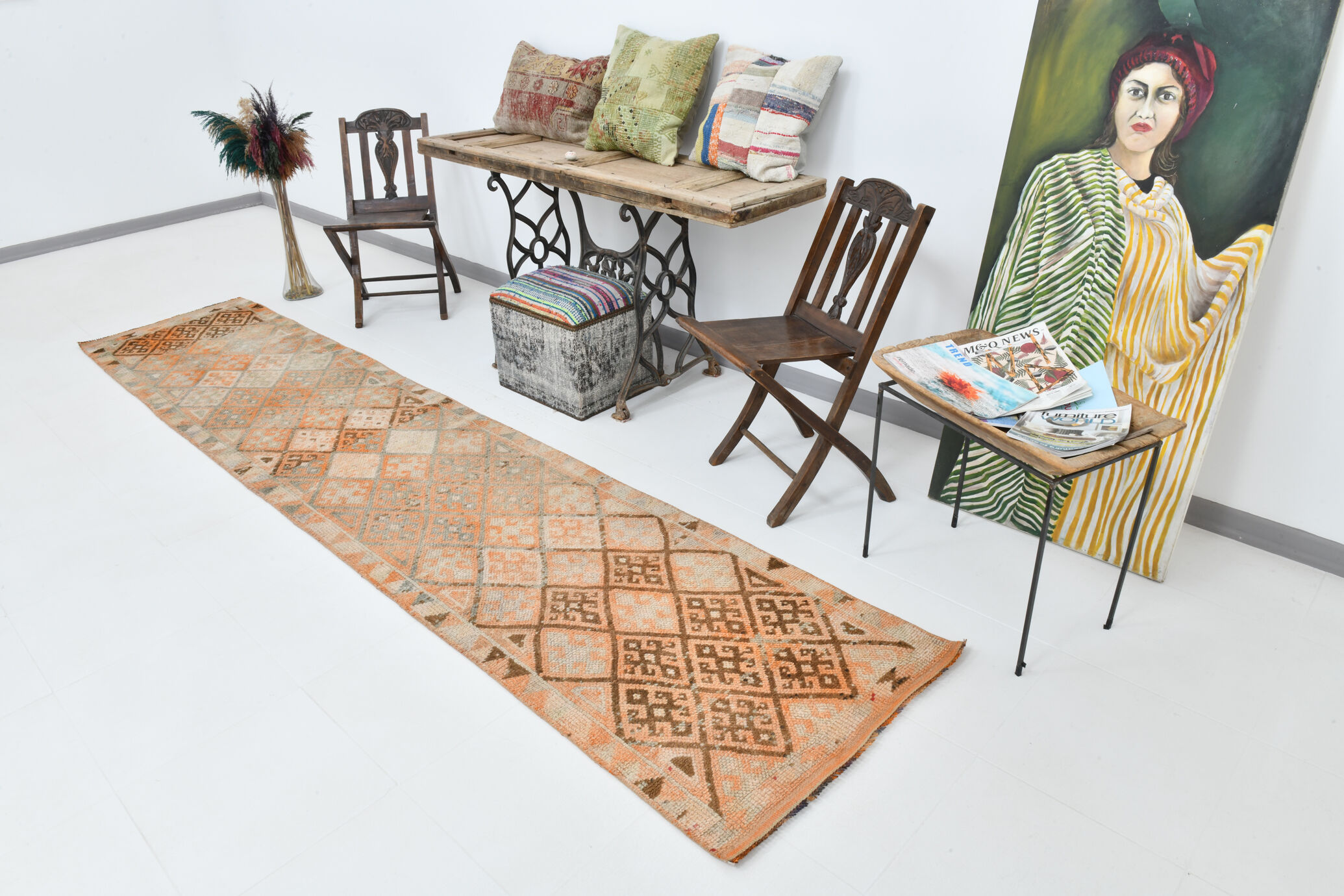Turkish runner rug 79x373cm