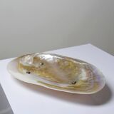 Antique mother-of-pearl tripod bowl emptier with silver metal legs