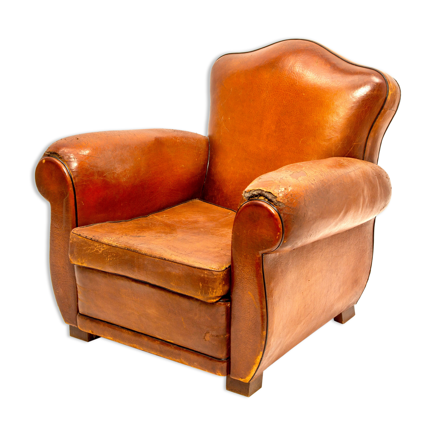 Fauteuil club cuir moustache